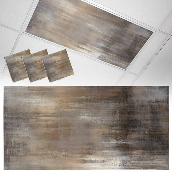 3 Pack Abstract Brown Paint Fluorescent Light Covers for Ceiling Lights Vintage Wood Gradient Mottled Art Magnetic Ceiling Light Covers Overhead Light Filters for Office Classroom Home