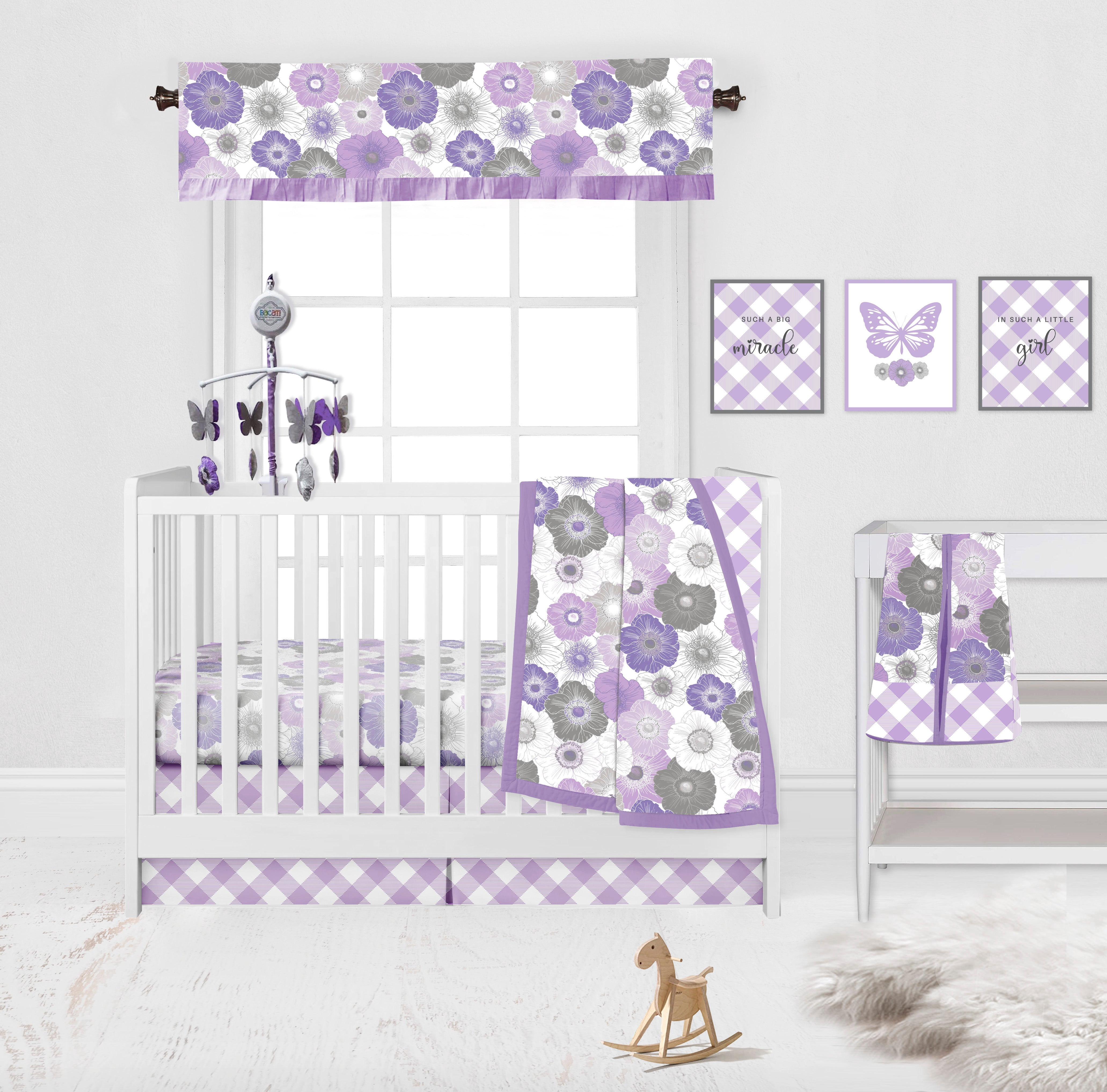 Bacati - Watercolor Flowers Purple Gray Musical Baby Crib Mobile