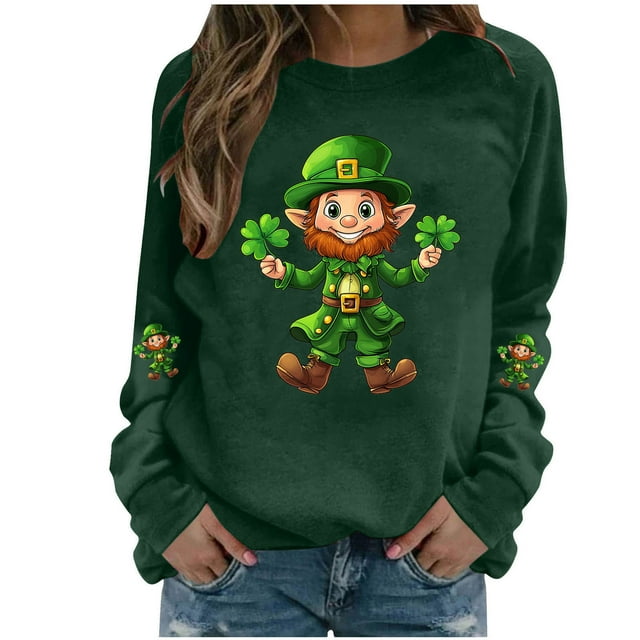 RXMEKW Chandails Longs pour Femmes, Chandail Imprimé de la Saint-Patrick à Manches Longues et Col Rond, Chandail Sans Capuche à la Mode et Décontracté