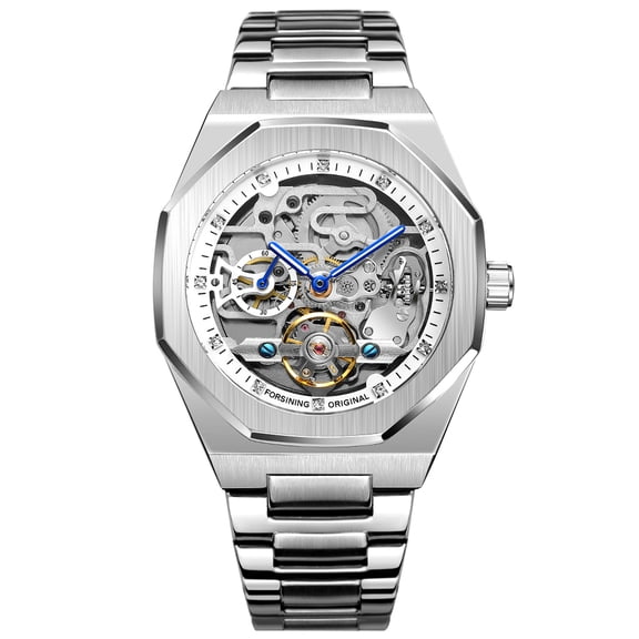 Luxury Mens Mechanical Watch Automatic Selfwind Waterproof Silver Stainless Steel Dress Business Sports Male Watch