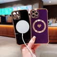 thumbnail image 3 of Compatible with iPhone 12 Pro Max Magnetic Case for Women Girls,Light Luxury Cute Love Heart MagSafe Plating Electroplated Bling Case Raised Full Camera Lens Protection Phone Case-Black, 3 of 6