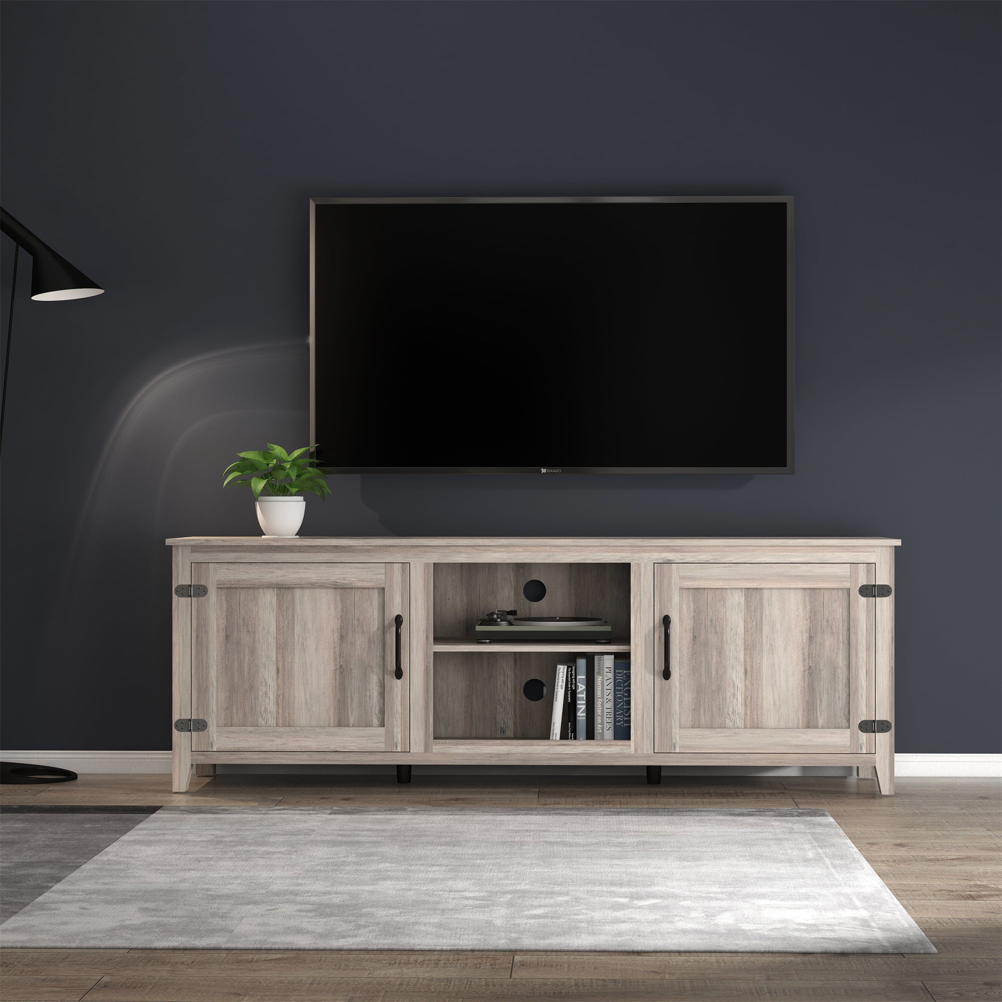 Kadyn TV Stand, Storage Media Console Entertainment Center with Doors, TV Cabinet for TVs up to 80", Grey