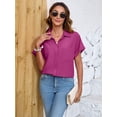 thumbnail image 5 of HOWCOME Casual Womens Shirts Cuffed Short Sleeve Button Down Blouses Work Tops Shocking Pink Medium, 5 of 5
