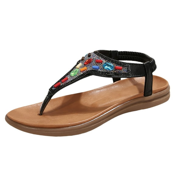 Mostsola Jewelly Thong Sandals for Women Summer Dressy Beaded Rhinestone Glitter Flat Beach Shoes