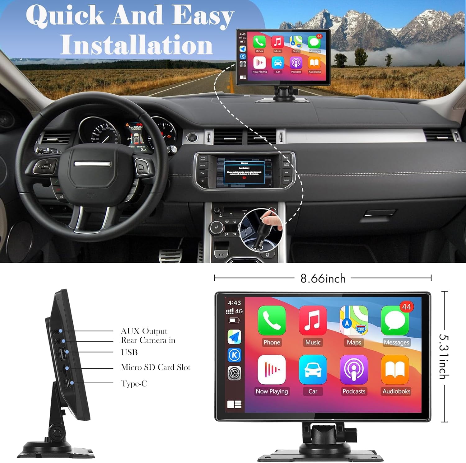 Oeretzrac T100C 7 Inch Apple Carplay Android Auto Car Stereo, Bluetooth,  Rear View Camera, USB/SD/Aux Input, AM/FM Radio, Steering Wheel Control, 7