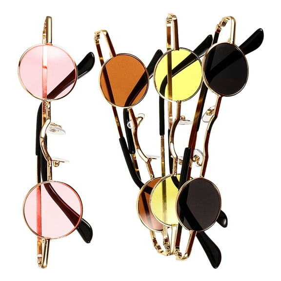 WEUVEB Chic Small Round Sunglasses Assorted Color Plastic Metal for Action Camera 4Pcs