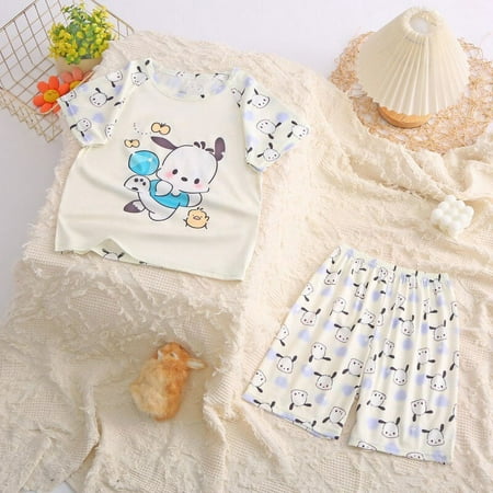 

Sanrios Anime Kawaii Printed Children s Summer Pajama Set Cartoon Cinnamoroll Kuromi Hellokittys Short Sleeved Shorts Home Wear