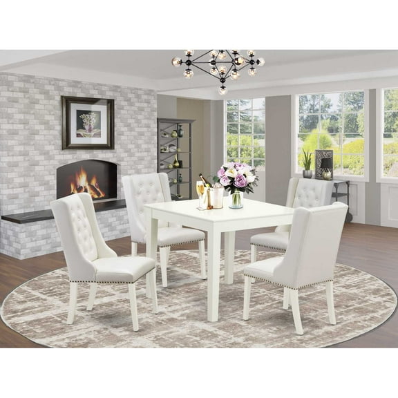 East West Furniture Oxford 5-piece Wood Dining Set in Linen White/Light Gray