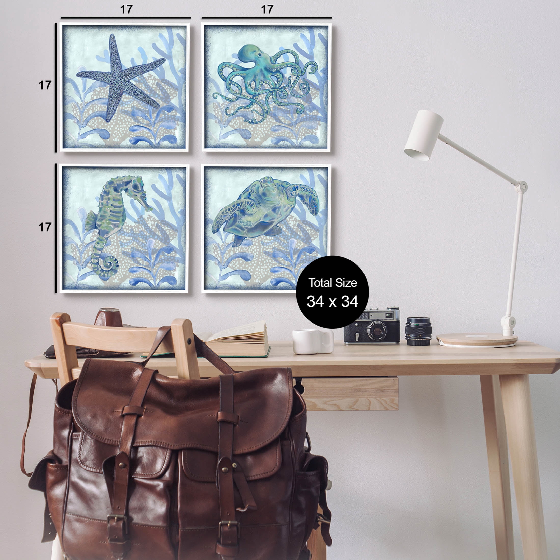 Maritime Underwater Sea Life Reef Animals & Insects Graphic Art White Framed Art Print Wall Art, Set of 4