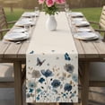 thumbnail image 4 of Blue Floral Table Runner 72 Inches, Spring Watercolor Flowers Butterflies Beige Bed Runner Dresser Scarves Tabletop for Indoor Outdoor Parties/Ceremony/Banquet, 18" x 72", 4 of 8