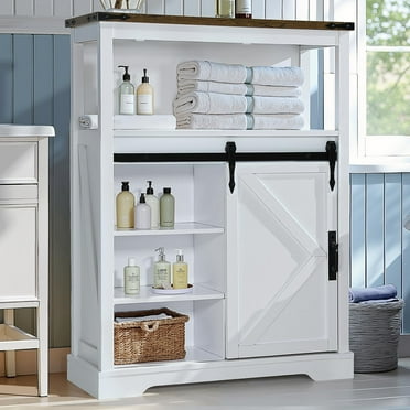 Farmhouse Storage Cabinet, White Bathroom Small Hutch with Door Freestanding Kitchen Pantry Cabinet, for Bathroom/Coffee Bar 31."5W 42" H