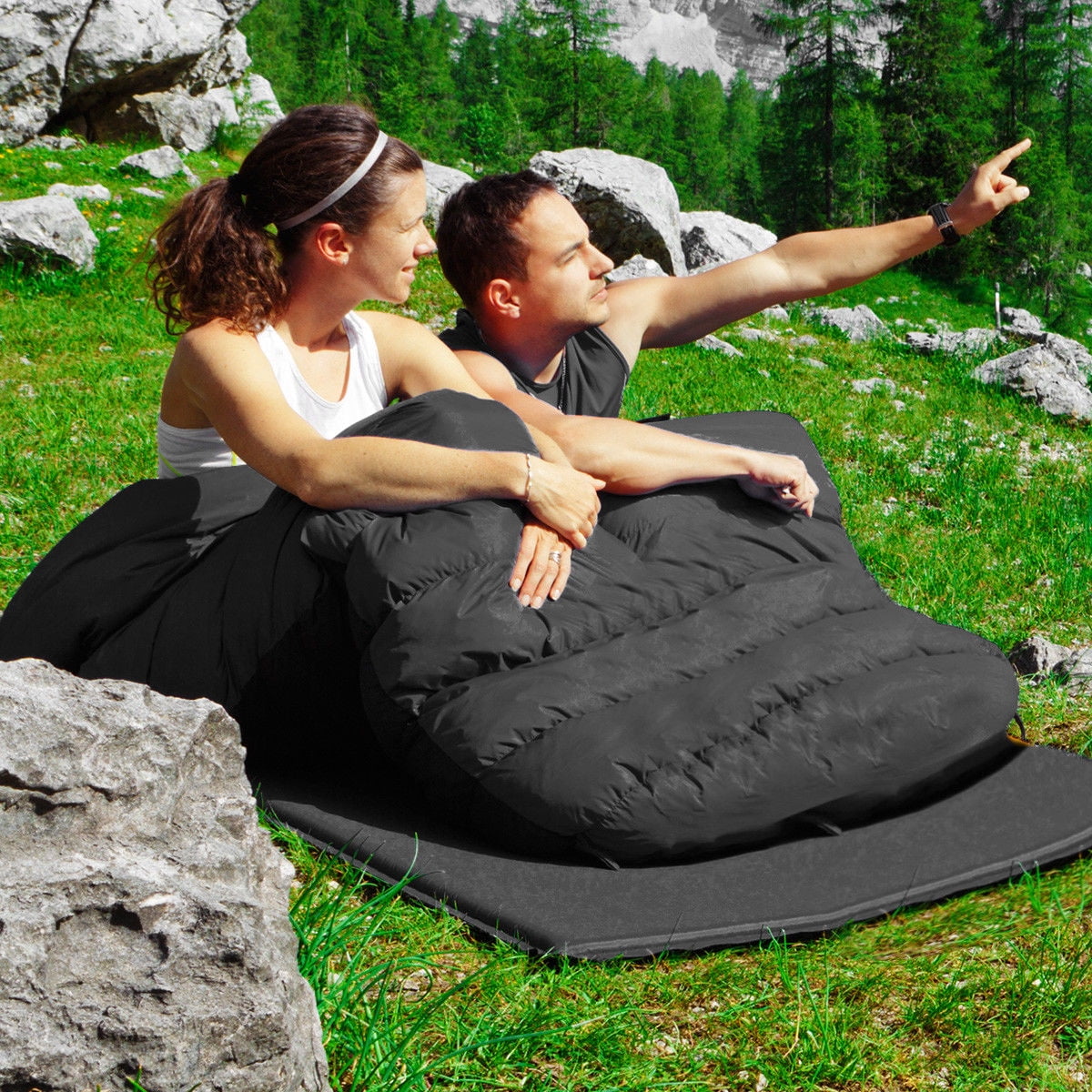 Goplus Double 2 Person Sleeping Bag Waterproof w/ 2 Pillows Camping Queen Size XL