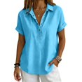 thumbnail image 7 of Awwp Women's Button down Short Sleeve V-Neck Linen Cotton Shirt, Sky Blue Xl, 7 of 7