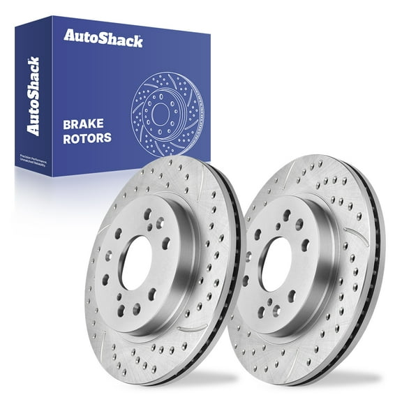AutoShack 12.98" (329.7 mm) Front Vented Drilled & Slotted Brake Rotors Coated | Replacement for 2005-2018 Chevrolet Silverado 1500 | Silver Zinc Coated | 2-PC Set | SilverShield Pro