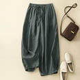 thumbnail image 2 of Buigttklop Pants for Women 2024 Women'S Wide Leg Linen Capris Double Tiered 100% Linen Trouser Drawstring Back Elastic Waist Cropped Lounge Pants, 2 of 4