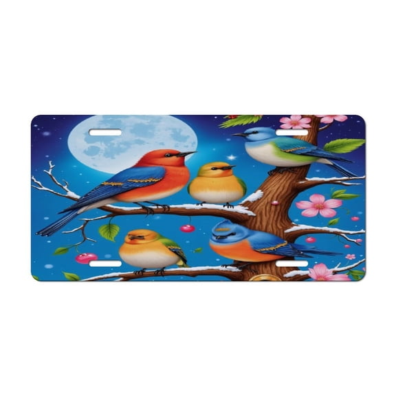 Birds on Branch Under Moonlight Car Decorative Front License Plate,Vanity Tag,Metal Car Plate,Aluminum Novelty License Plate for Men/Women Car,6 X 12 Inch
