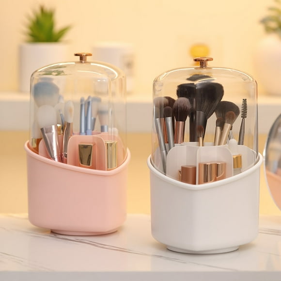 Caja organizadora para brochas de maquillaje | Organizador de escritorio con 8 compartimentos | Soporte giratorio para lápices | Organizador plástico para oficina y escuela para bolígrafos