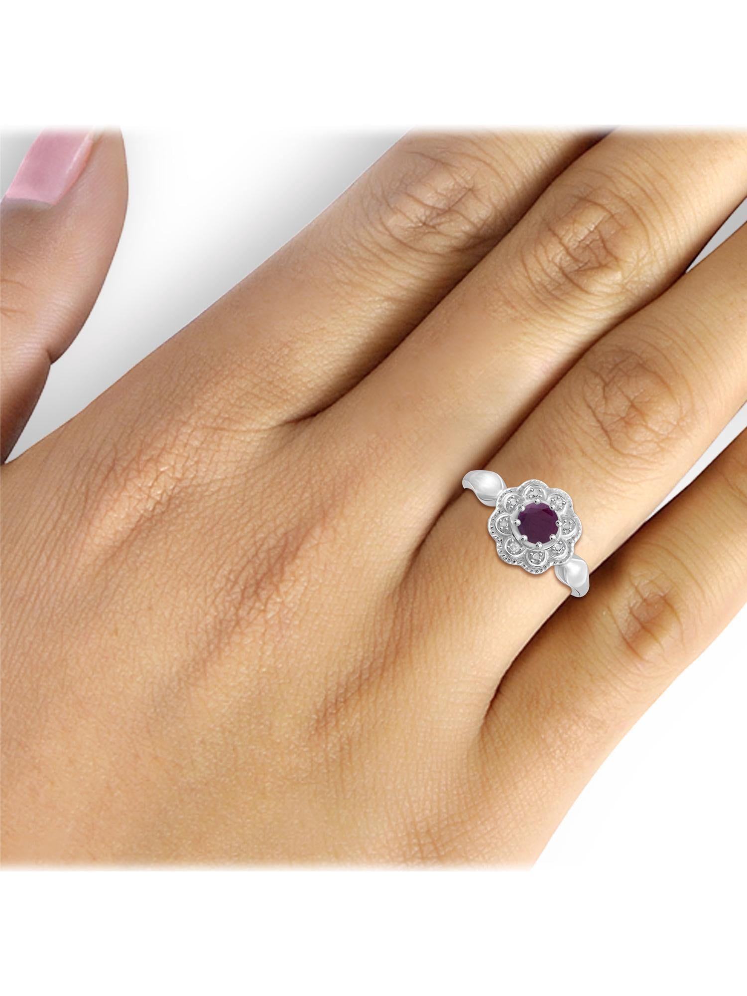 JewelersClub Ruby Ring Birthstone Jewelry – 0.65 Carat Ruby 0.925 Sterling Silver Ring Jewelry with White Diamond Accent– Gemstone Rings with Hypoallergenic 0.925 Sterling Silver