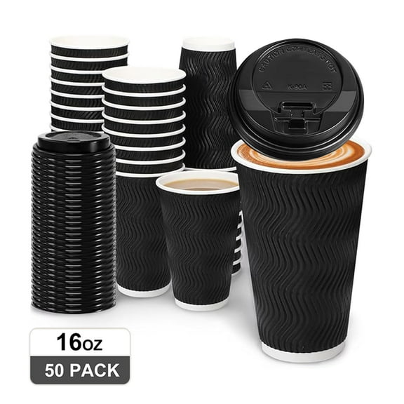Baalaka 16oz Double-Walled Insulated Paper Cups, 50 Count, Leak-Proof Disposable Cups for Coffee, Tea, and Cold Beverages