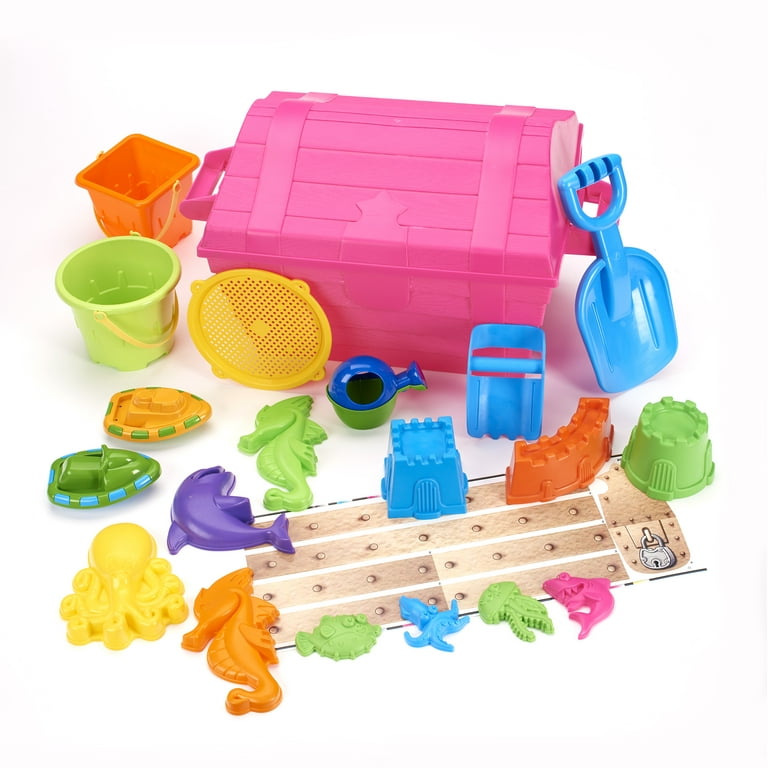 Play Day Treasure Chest with 20-Piece Sand Toys, Pink
