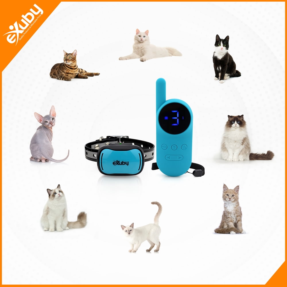 Exuby Small Cat Shock Collar with Remote Designed for Training Cats Prevents Unwanted Meowing Scratching Roaming Sound Vibration Shock Modes