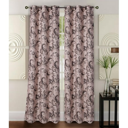 Jacobean Floral Floral#2 2Pc Jacobean Floral Room Darkening Window Curtain Treatment Set With Bronze Grommets, Two (2) Printed Microfiber Foam Backing Panels 37