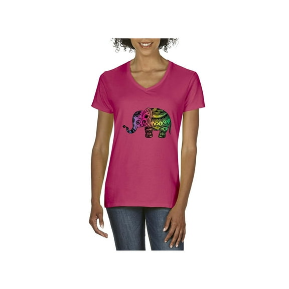 MmF - Women's T-Shirt V-Neck Short Sleeve, up to Women Size 3XL - Elephant