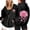 Black, variant on Women's Casual Hoodies Zip Up Pink Sunflower Bow Graphic Hooded Sweatshirt Long Sleeve Streetwear Pullover Top M