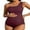 Wine Red, variant on Ribbed Maternity Swimsuit Scalloped One Shoulder Bathing Suit Ruched Pregnancy Swimwear