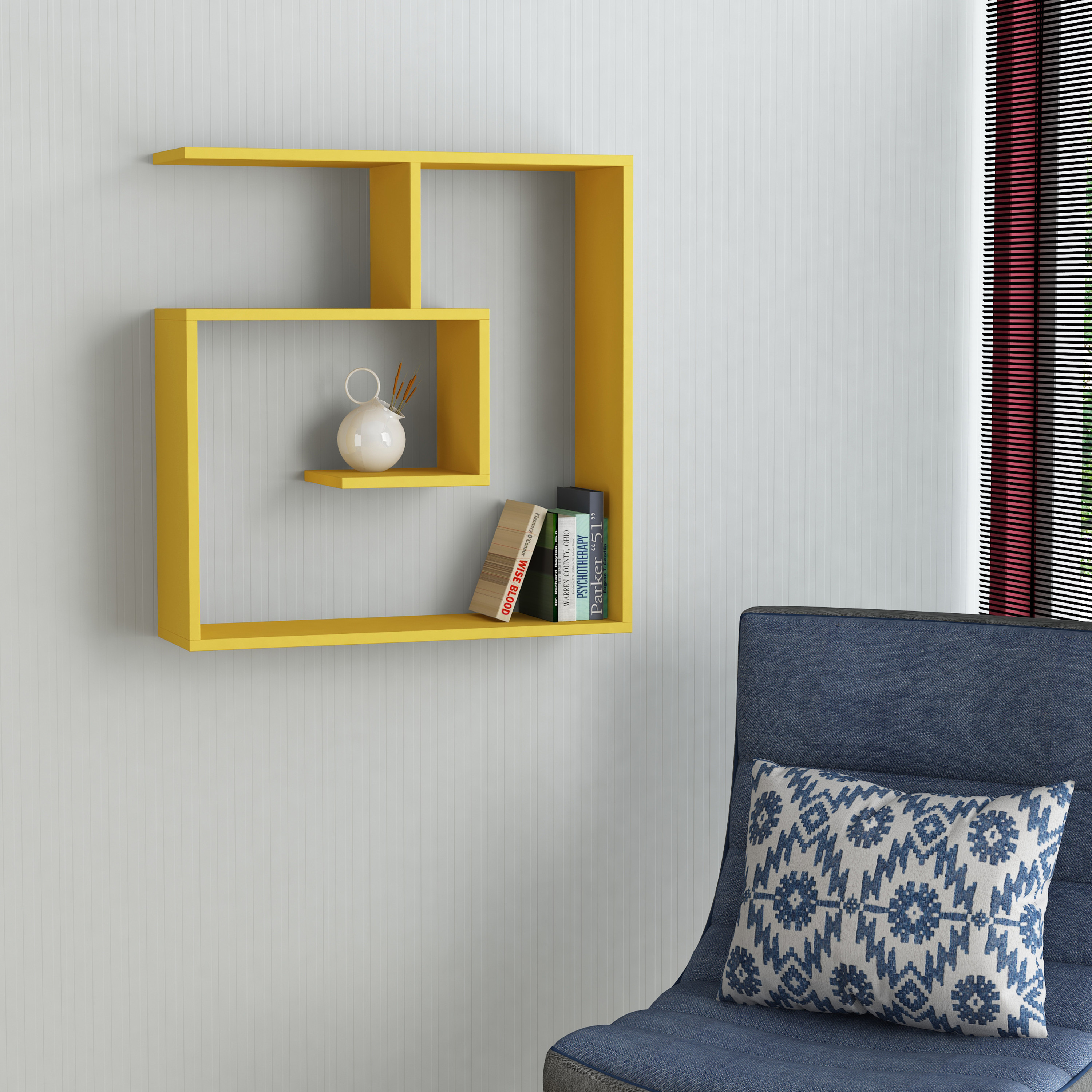 Ada Home Decor Furniture 29.53" 2 Tier Mustard Woodstock Modern Wall Shelf