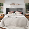 thumbnail image 2 of Frostbloom Full Size Linen Upholstered Platform Bed Frame with Wingback Headboard, No Box Spring Needed, Dark Gray, 2 of 8