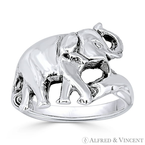 Elephant Animal Totem Charm Right-Hand Ring in Oxidized .925 Sterling Silver