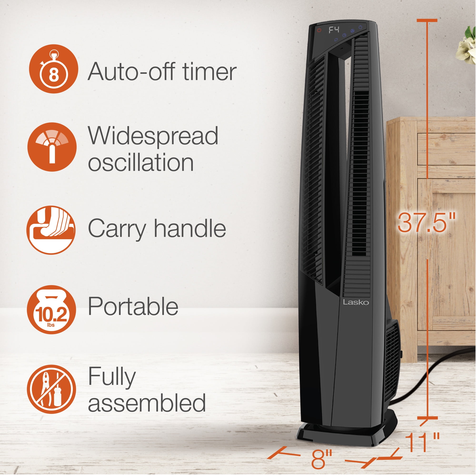 Lasko DUO Comfort FHV801 Black 1500W 3 Speed, Remote Tower Fan and Ceramic Space Heater