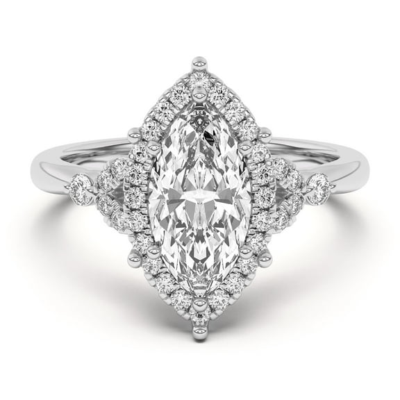 Meryn Jewel 14K White Gold Over Engagement Ring - 1.7 Ct Marquise Cut Lab Created Diamond - Solitaire Ring for Women - Beautiful Proposal Ring - Great Gift for Anniversaries or Celebrations