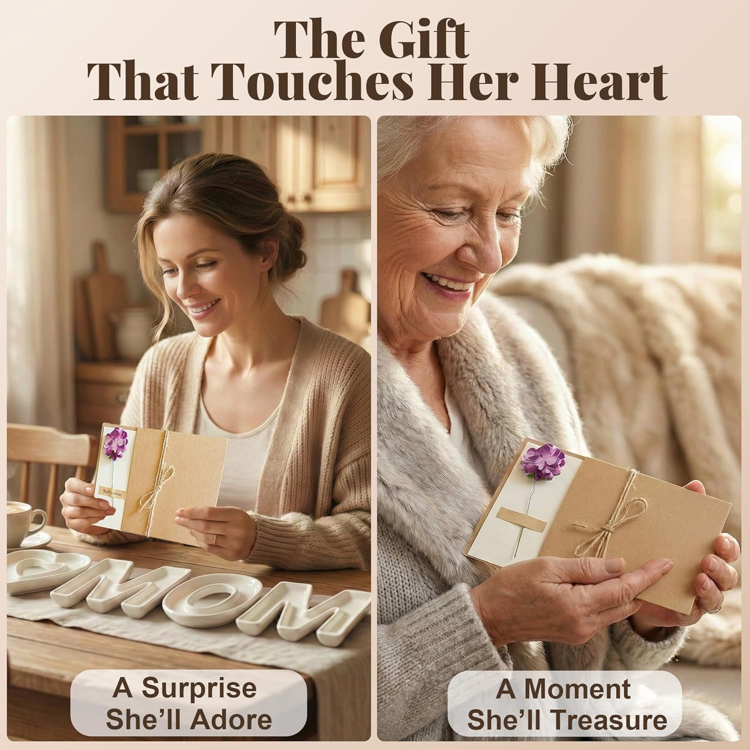 Mother’s Day & Birthday Gifts for Mom - Ceramic "MOM" Letter Candy Dishes & Charcuterie Board Set with 12 Gold Serving Utensils & 3D Greeting Card - Unique Table Decor for Party & Afternoon Tea