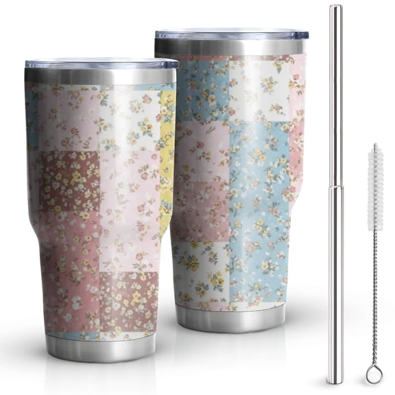 30oz Pioneer Flower Floral Print Pattern Tumbler, Double Wall Vacuum Insulated Cup, BPA-Free Leak Proof Lid & Reusable Straws, Hot 12h, Cold 34h