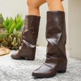 thumbnail image 3 of Rokment Womens Wide Calf Fold Over Riding Boots Vintage Slouch Leather Pointed Toe Chunky Block High Heels Mid-Calf Cowboy Tall Booties Fall Winter, 3 of 7