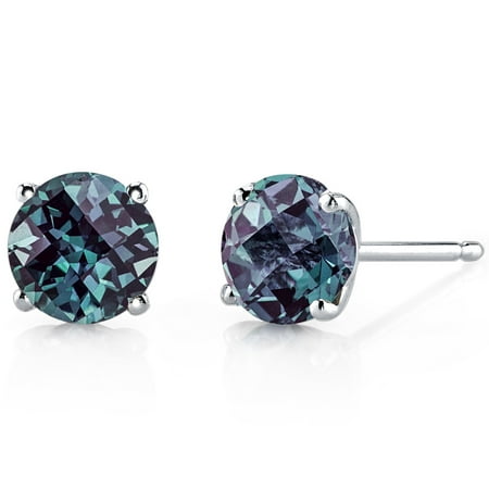 Peora 2.00 Ct T.G.W. Round-Cut Created Alexandrite 14K White Gold Stud Earrings