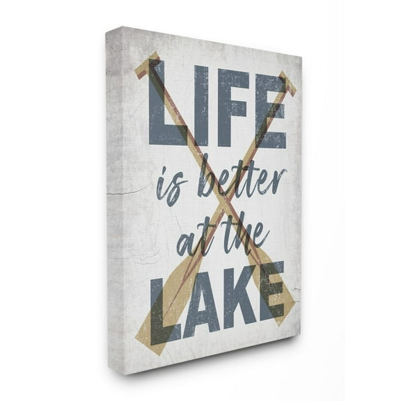 Stupell Industries Life is Better at the Lake Quote Rustic Distressed Text Canvas Wall Art Design by Daphne Polselli