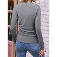 thumbnail image 6 of Womens Tops Casual V Neck Long Sleeve Shirts Solid Ruched Basic Tunics Blouses Gray S, 6 of 7
