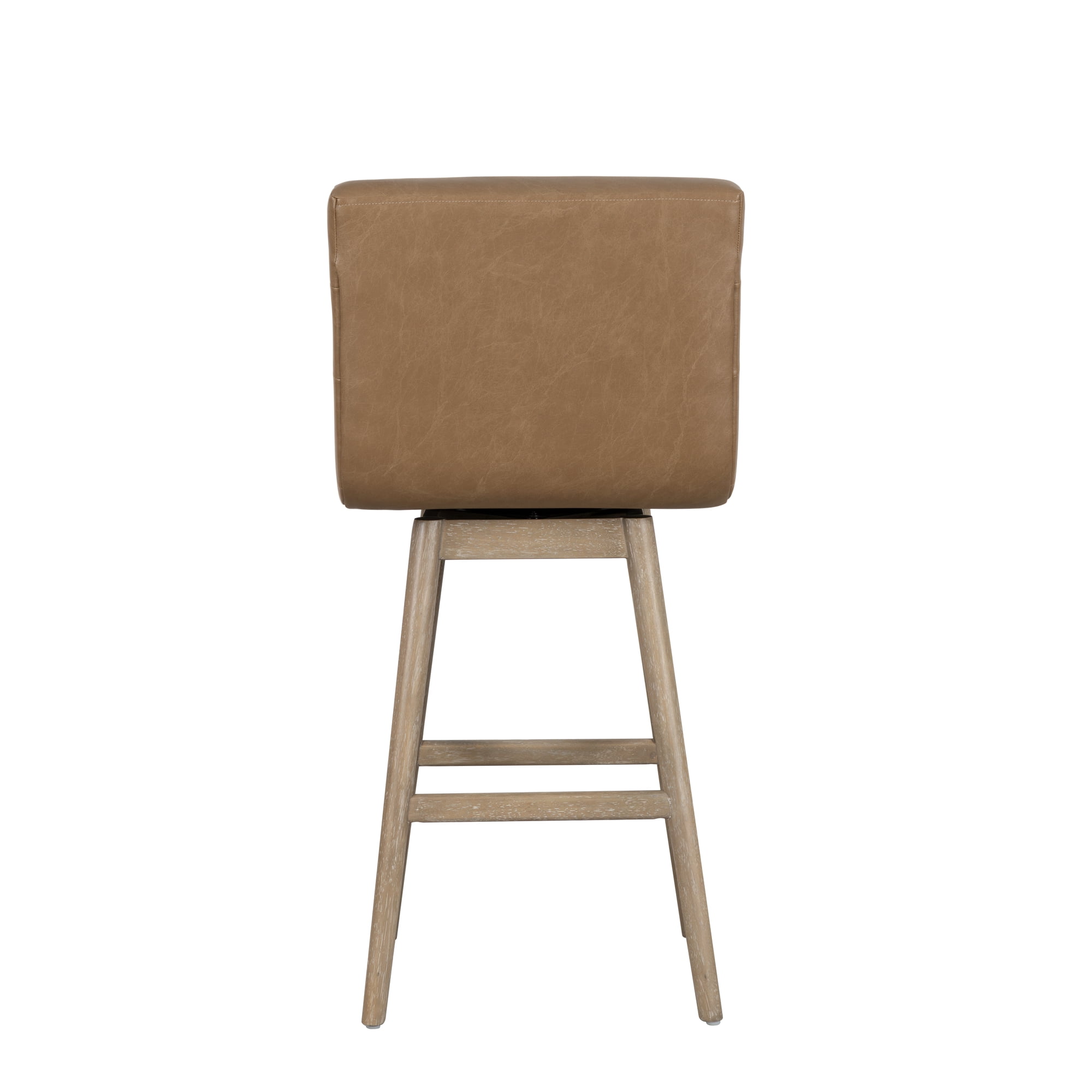 Elias Mid-Century Modern Swivel Rubberwood Counter Or Bar Height Barstool With Faux Leather Seat