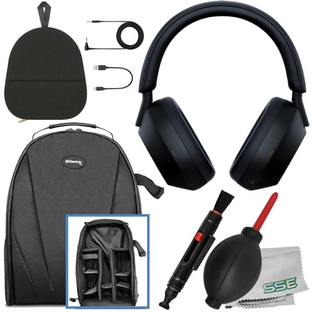 Ultimaxx Essential Sony WH-1000XM5 Noise-Canceling Wireless Over-Ear Headphones (International Model) Bundle (Black) - Includes: Water-Resistant Gadget Backpack & More (7pc Bundle)