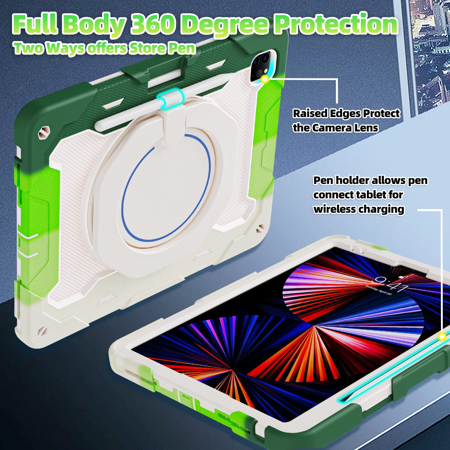 ROISKIN for iPad Pro 12.9 inch Case (6th/5th/4th/3rd generation)with Screen Protector for Kids, 360 Kickstand,Handle, Pencil Holder,Shoulder Strap Heavy Duty Rugged 12.9 iPad Case