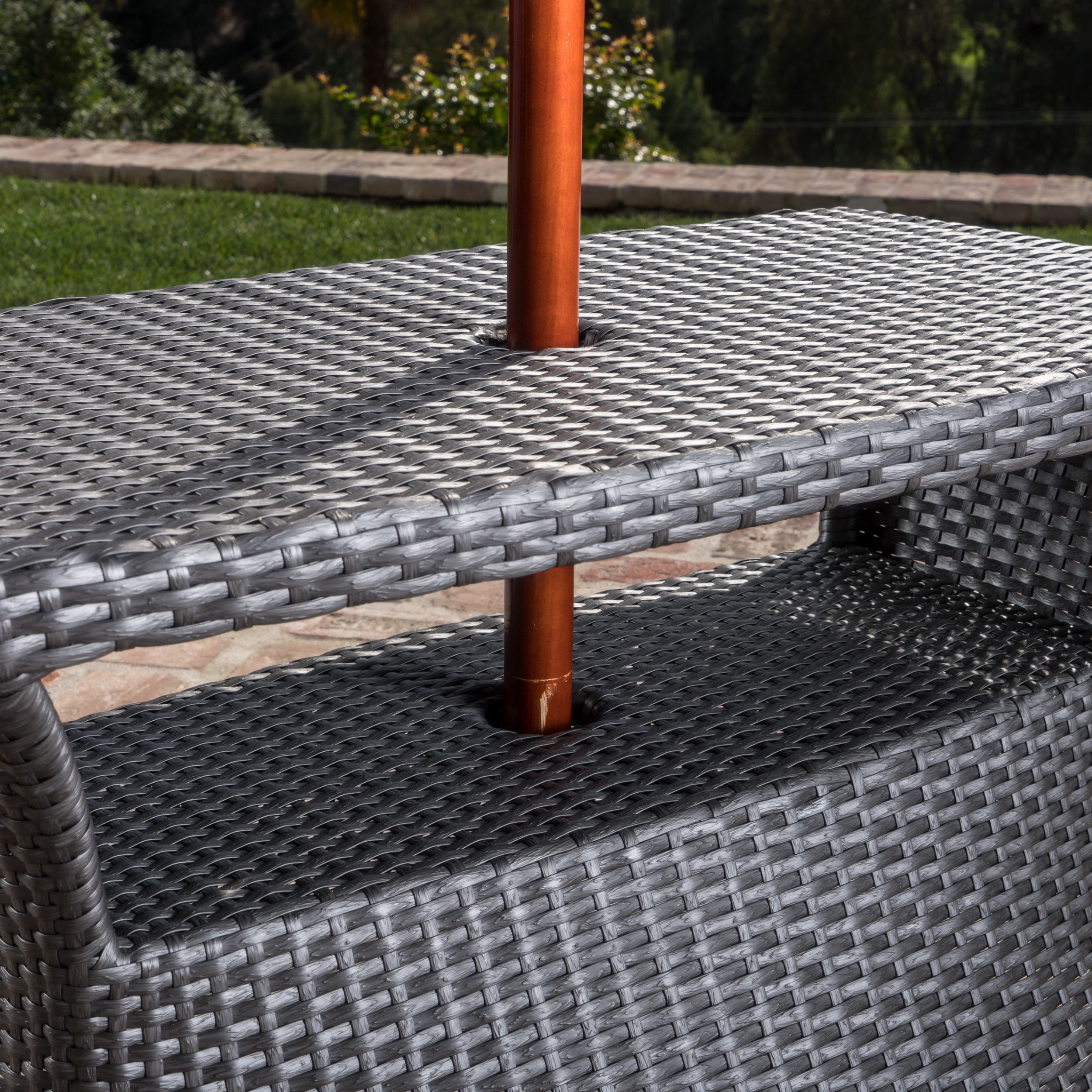 Nadia Outdoor 3 Piece Wicker Chaise Lounge Set with Lounge Table, Grey