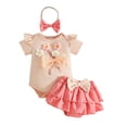thumbnail image 3 of Avtoify Toddler Rompers, Fall Toddler Girl-dimensional Bow Short Sleeved Shorts+headband Piece Set Short Crawling, 3 of 9