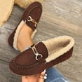 thumbnail image 4 of Fuzzy Loafers for Women Winter Warm Flat Shoes Fashion Metal Chain Suede Round Toe Comfortable Soft Sole Nonslip Walking Shoes Brown Size 6.5, 4 of 6