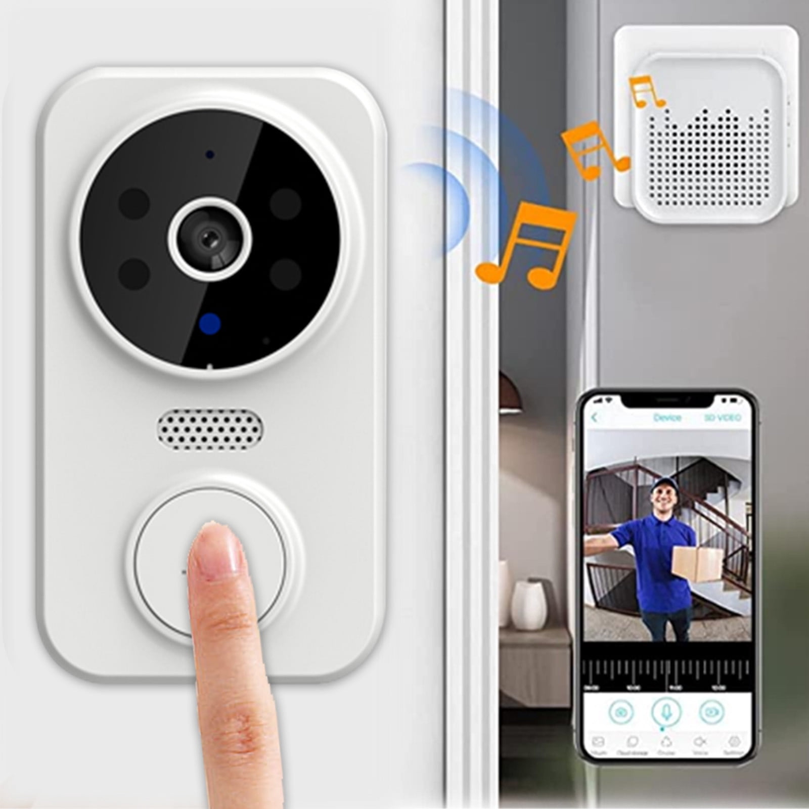 RnemiTe-amo Doorbell Camera Wireless with Chime, Video Doorbell,Smart Wireless Remote Video Doorbell Intelligent Visual Doorbell Home Intercom HD Night Vision Wifi Rechargeable Security Door Doorbell