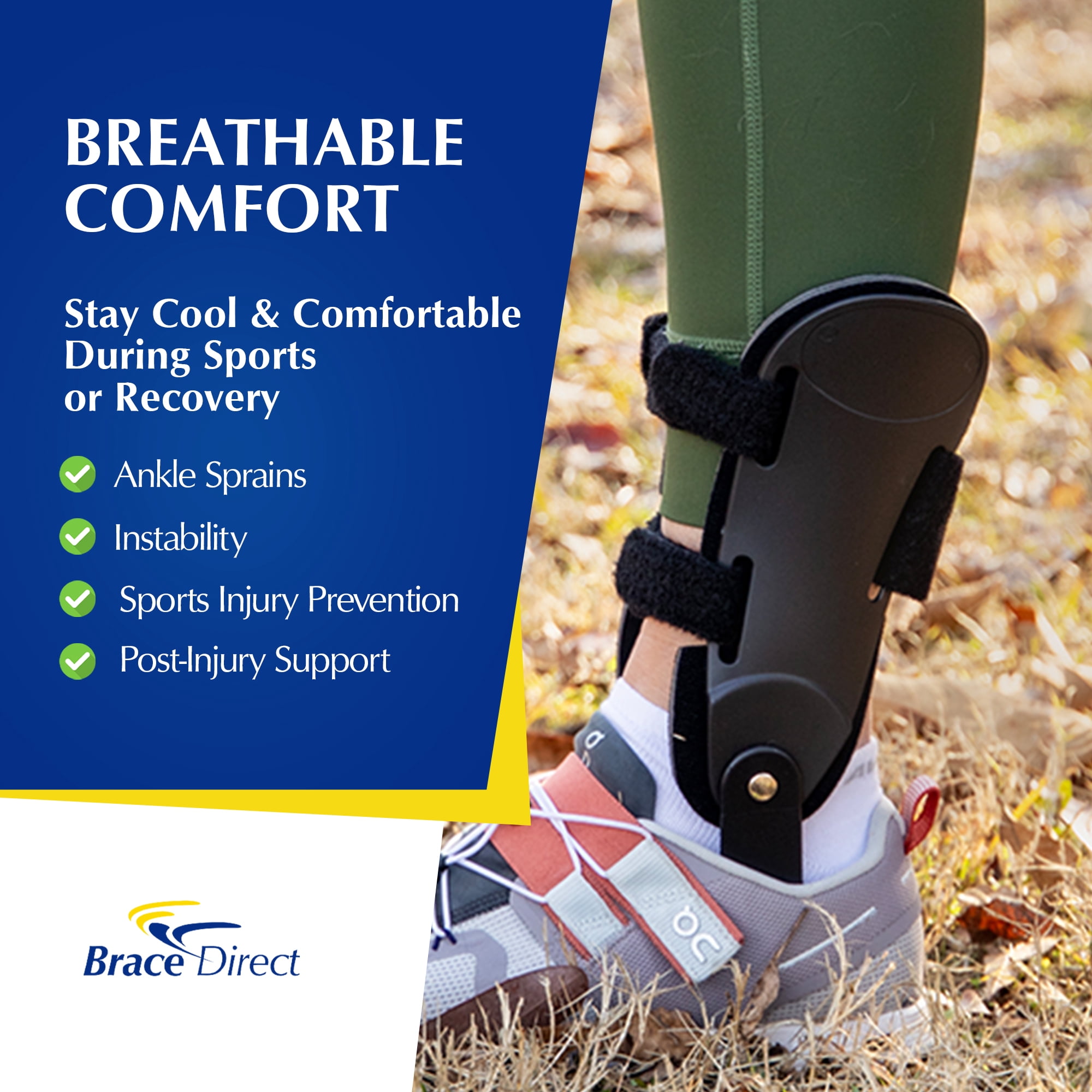 Brace Direct Semi-Rigid Active Ankle Brace for Sports & Recovery - Maximum Ankle Support for Athletes & Injury Recovery