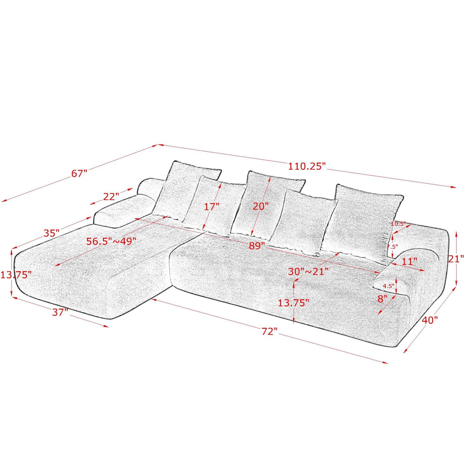 Demi Bonn 110"x67" Velvet L-Shape Sectional Sofa, Modern Upholstered Modular Couch for Living Room/Bedroom Furniture, Green