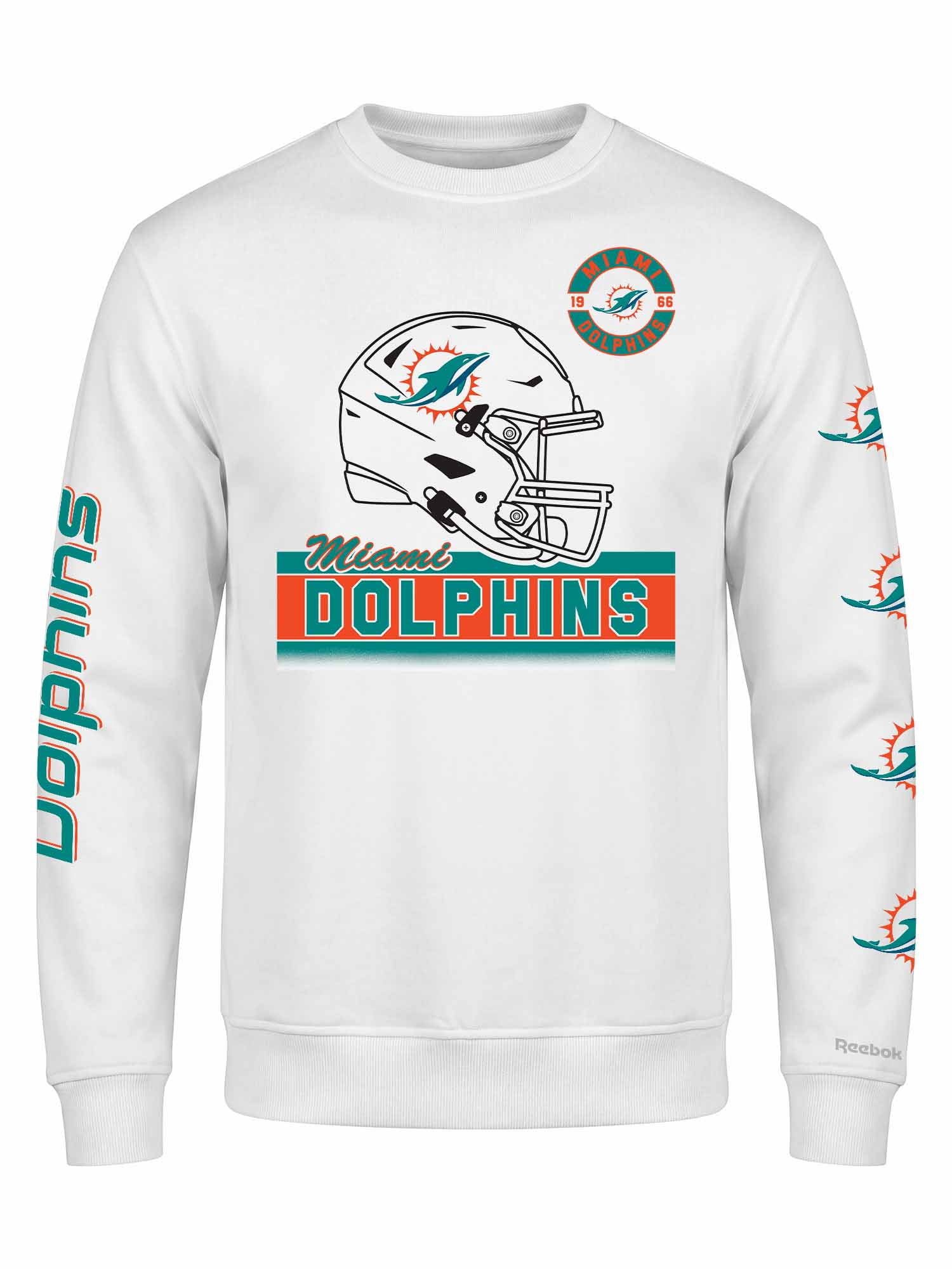 Miami Dolphins Reebok Mens White Crew Sweatshirt